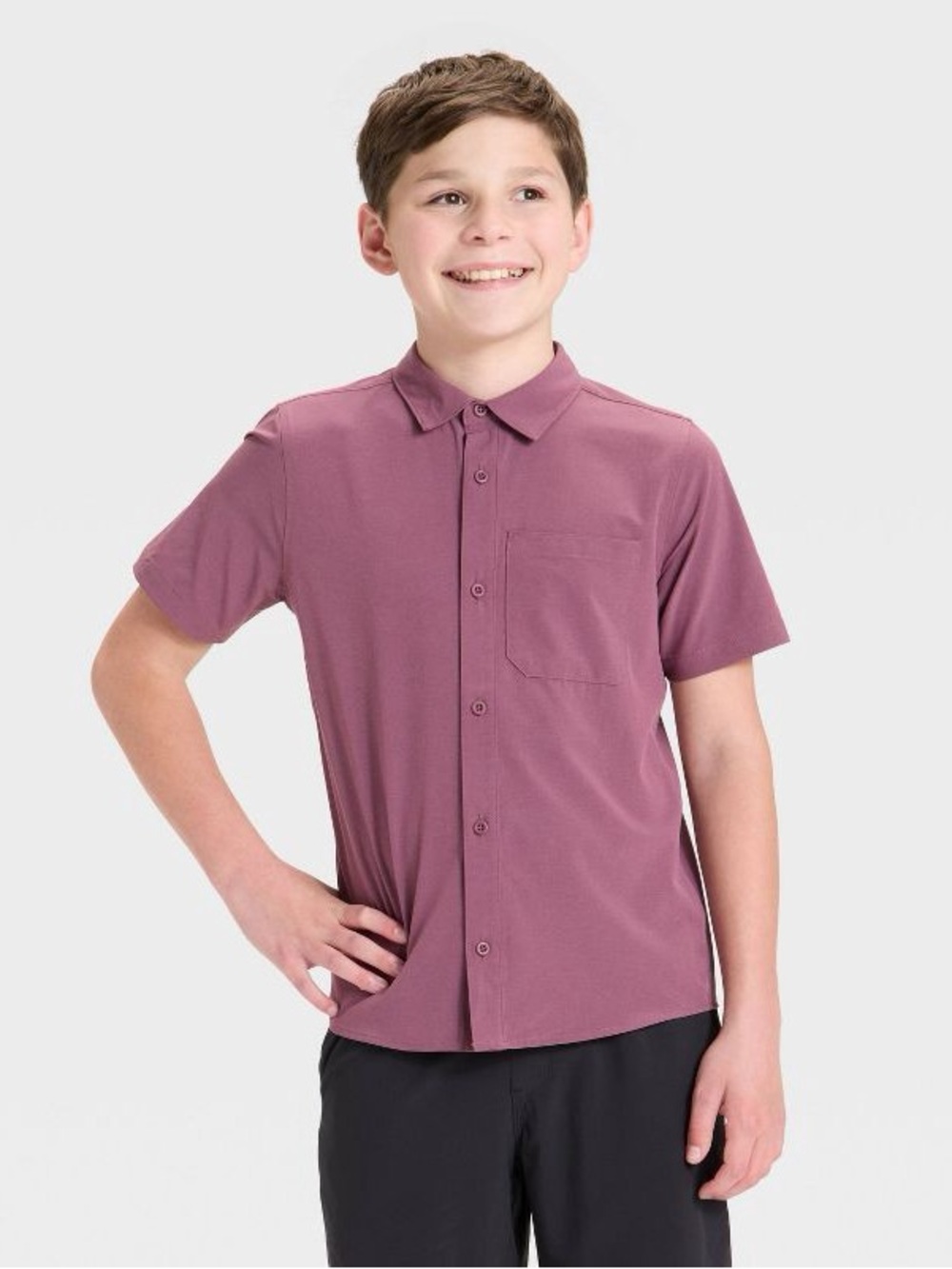 Boys' Short Sleeve Adventure Shirt - All In Motion - Heather Burgundy M (8)